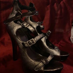 Bebe Metallic Silver Heels